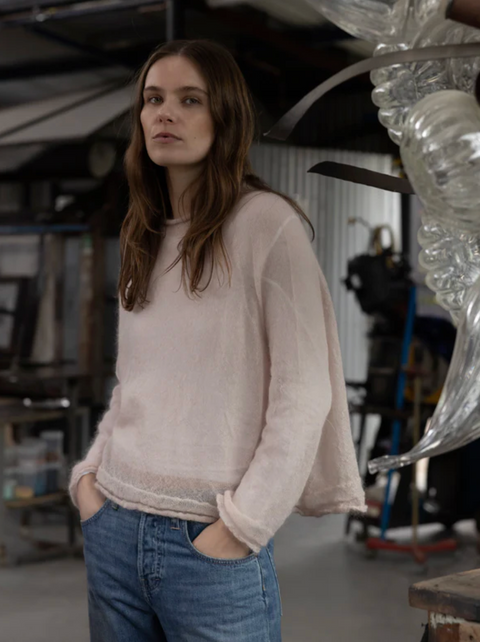 Luna Gallery Mohair Raglan Sleeve Sweater - Pink