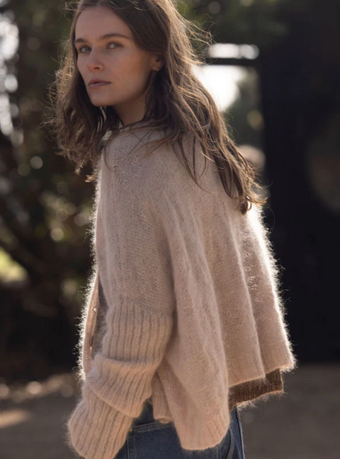 Luna Gallery Mohair Wool Diamond Crop Cardigan - Biscotti