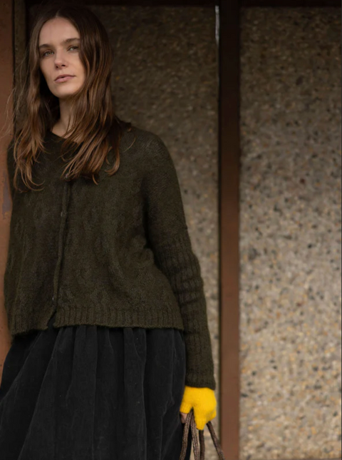 Luna Gallery Mohair Wool Diamond Crop Cardigan - Olive