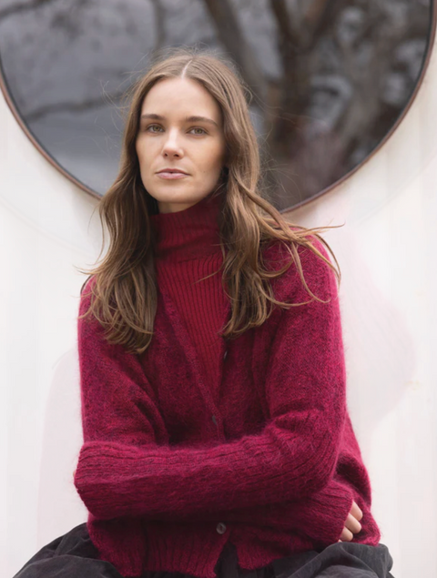 Luna Gallery Mohair Wool Diamond Crop Cardigan - Raspberry