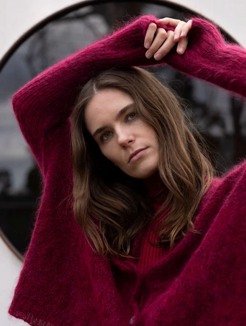 Luna Gallery Mohair Wool Diamond Crop Cardigan - Raspberry