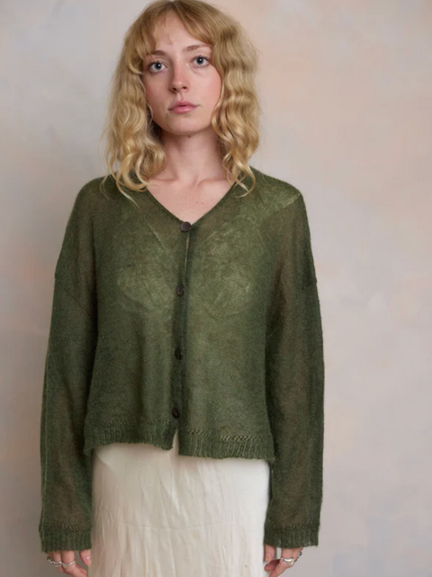 Luna Gallery Mohair Sheer Crop Cardigan - Cypress