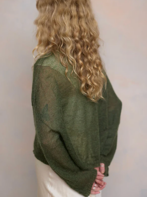 Luna Gallery Mohair Sheer Crop Cardigan - Cypress