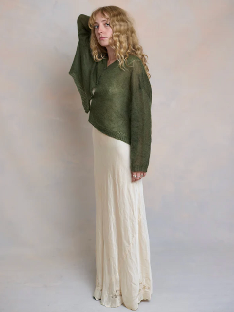 Luna Gallery Mohair Sheer Crop Cardigan - Cypress