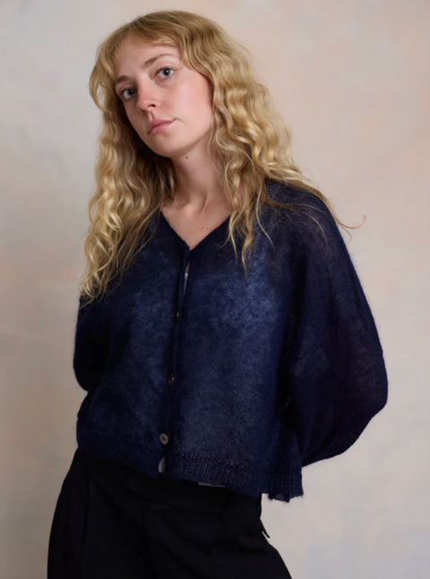 Luna Gallery Mohair Sheer Crop Cardigan - Navy