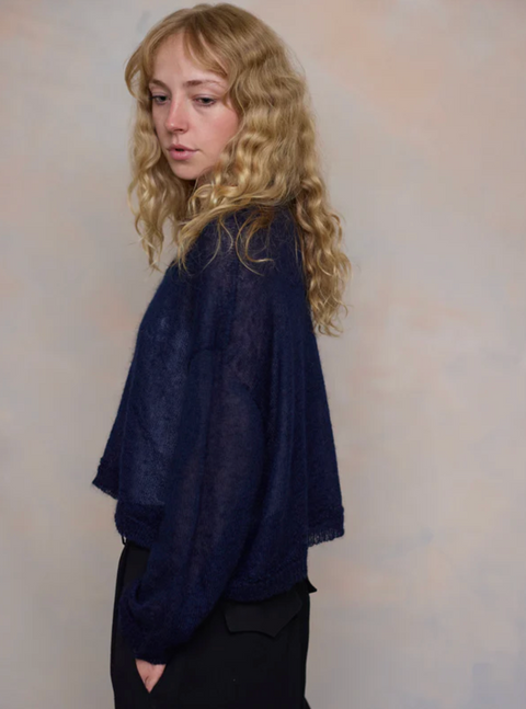 Luna Gallery Mohair Sheer Crop Cardigan - Navy
