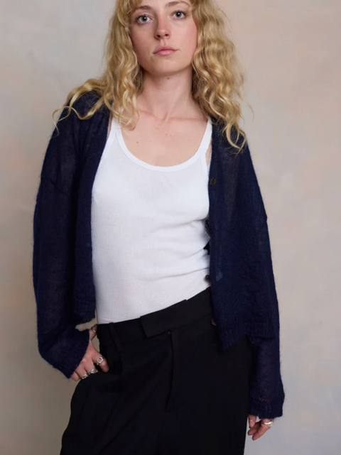 Luna Gallery Mohair Sheer Crop Cardigan - Navy
