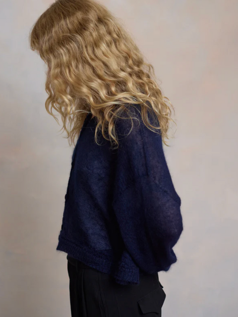 Luna Gallery Mohair Sheer Crop Cardigan - Navy