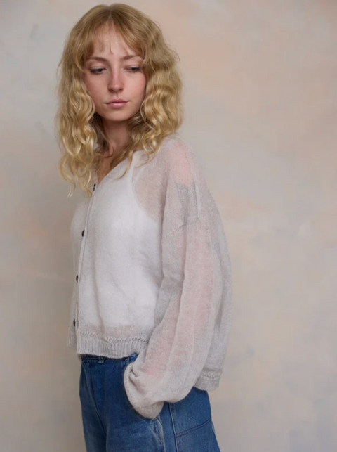 Luna Gallery Mohair Sheer Crop Cardigan - Perla