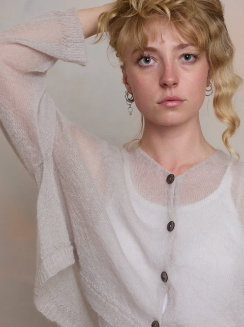 Luna Gallery Mohair Sheer Crop Cardigan - Perla