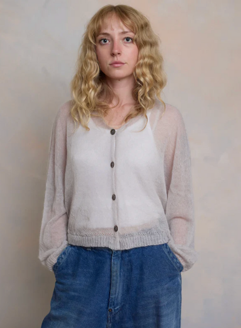 Luna Gallery Mohair Sheer Crop Cardigan - Perla
