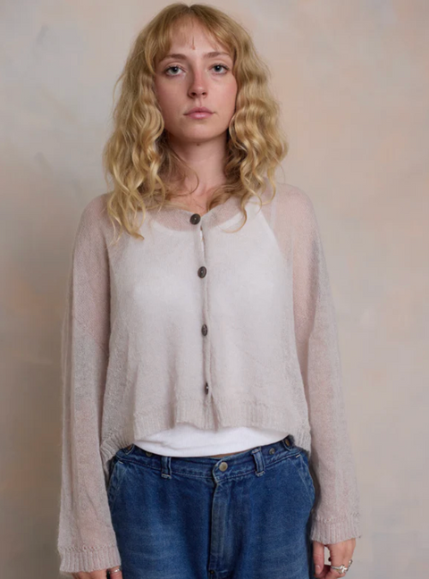 Luna Gallery Mohair Sheer Crop Cardigan - Perla