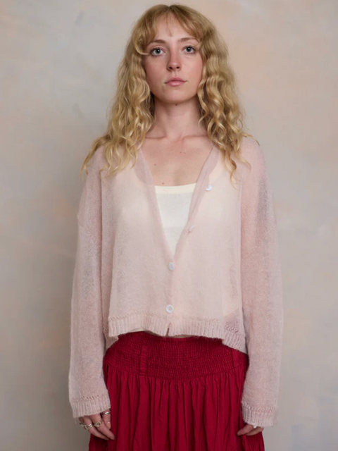 Luna Gallery Mohair Sheer Crop Cardigan - Pink