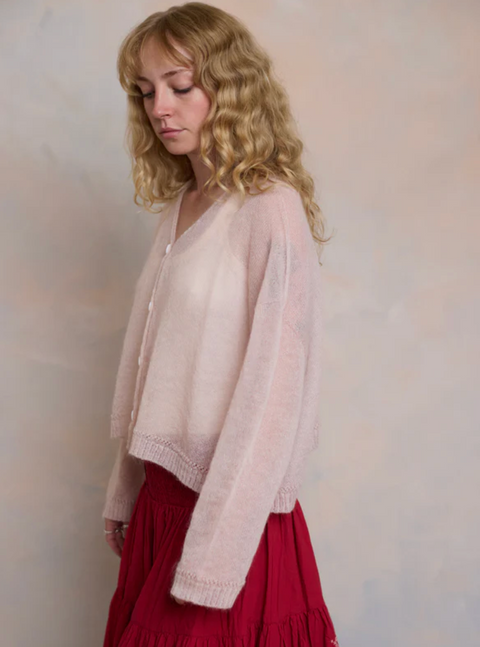 Luna Gallery Mohair Sheer Crop Cardigan - Pink