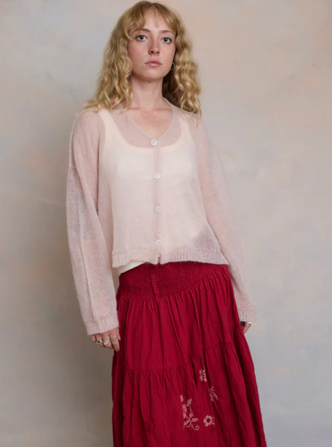 Luna Gallery Mohair Sheer Crop Cardigan - Pink