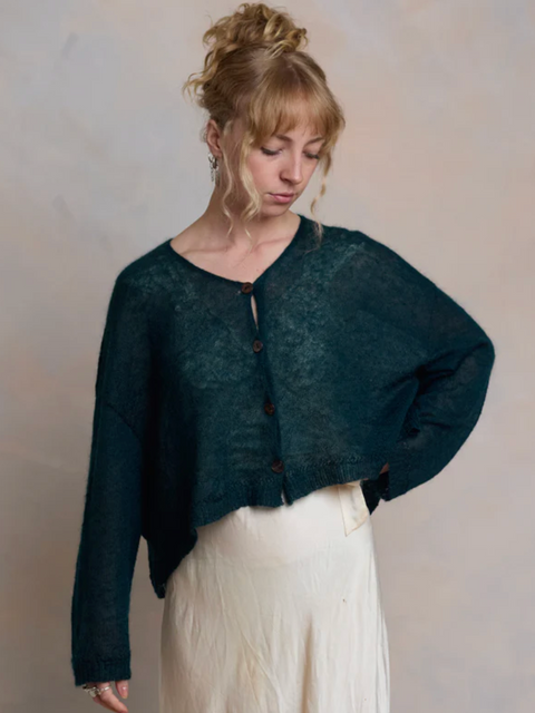 Luna Gallery Mohair Sheer Crop Cardigan - Teal
