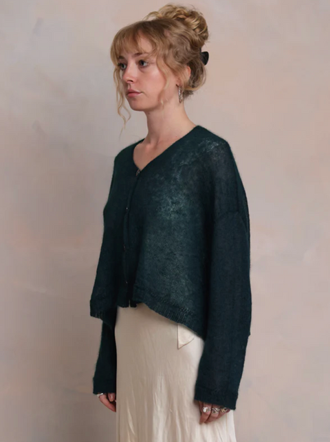 Luna Gallery Mohair Sheer Crop Cardigan - Teal