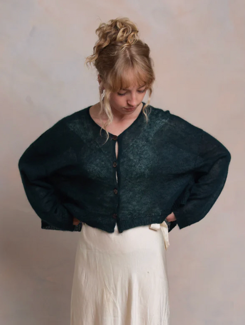 Luna Gallery Mohair Sheer Crop Cardigan - Teal