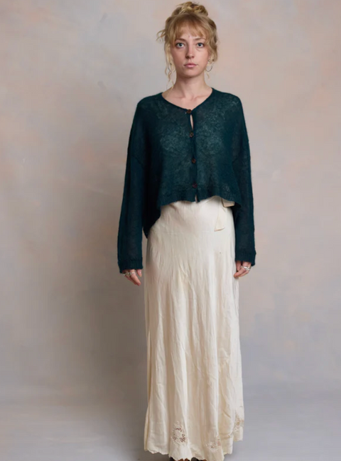 Luna Gallery Mohair Sheer Crop Cardigan - Teal