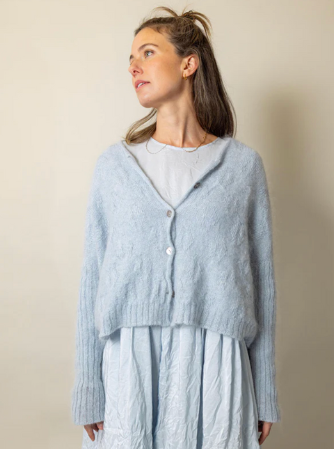 Luna Gallery Mohair Wool Diamond Crop Cardigan - Sky
