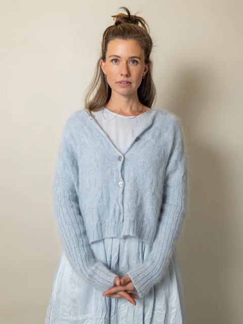 Luna Gallery Mohair Wool Diamond Crop Cardigan - Sky