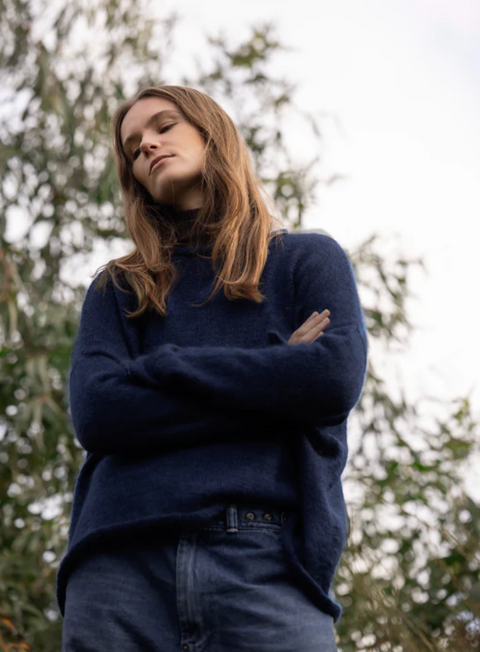 Luna Gallery Mohair and Merino Roll Neck Jumper - Midnight
