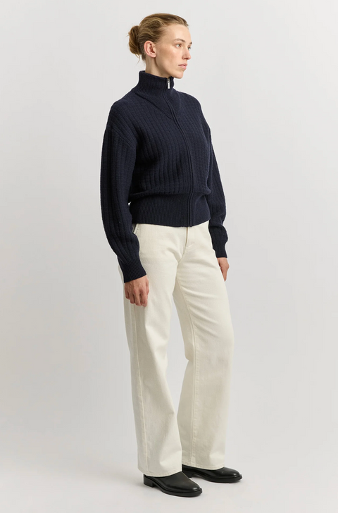 Toorallie Grid Knit Zip Through Cardigan - French Navy