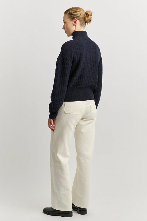 Toorallie Grid Knit Zip Through Cardigan - French Navy