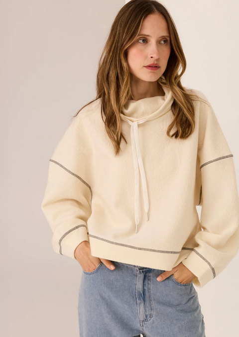 POL Clothing Jude Boiled Wool Drawcord Knit - Ivory/Charcoal