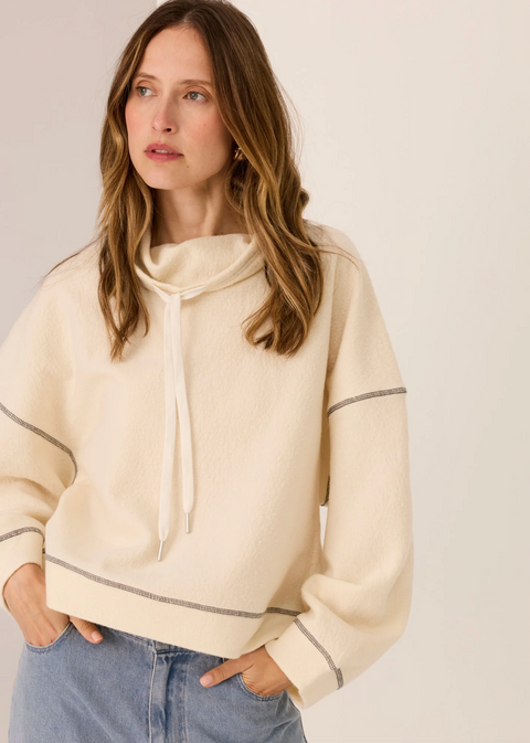 POL Clothing Jude Boiled Wool Drawcord Knit - Ivory/Charcoal