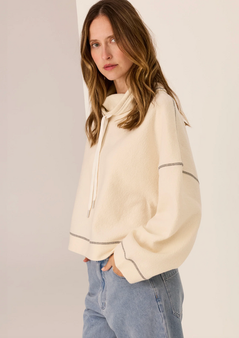 POL Clothing Jude Boiled Wool Drawcord Knit - Ivory/Charcoal