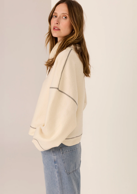 POL Clothing Jude Boiled Wool Drawcord Knit - Ivory/Charcoal