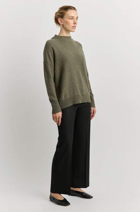 Toorallie Drop Shoulder Mock Neck Jumper - Kale