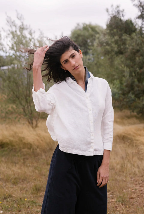 Metta Melbourne Rae Shirt - White Light Linen