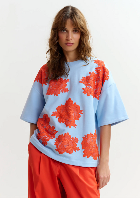 Essentiel Antwerp Jista Sweatshirt - Light Blue/Orange