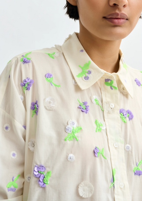 Essentiel Antwerp Jimena Shirt - Off White/Green/Purple