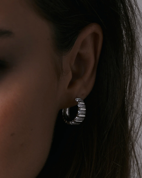 Luv AJ Pave Marbella Ridged Hoops - Gold