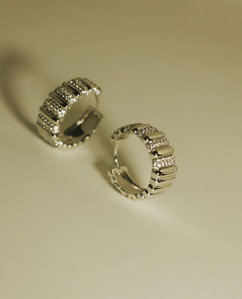 Luv AJ Pave Marbella Ridged Hoops - Silver