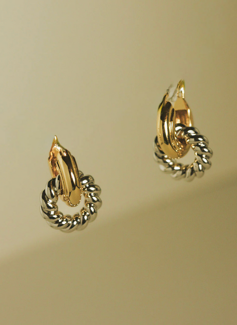 Luv AJ Two Tone Rope Interlock Hoops - Gold