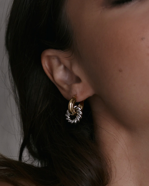 Luv AJ Two Tone Rope Interlock Hoops - Gold