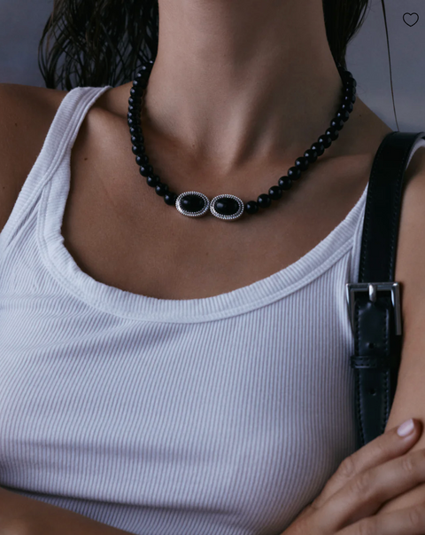 Luv AJ Midnight Mesa Beaded Necklace - Silver