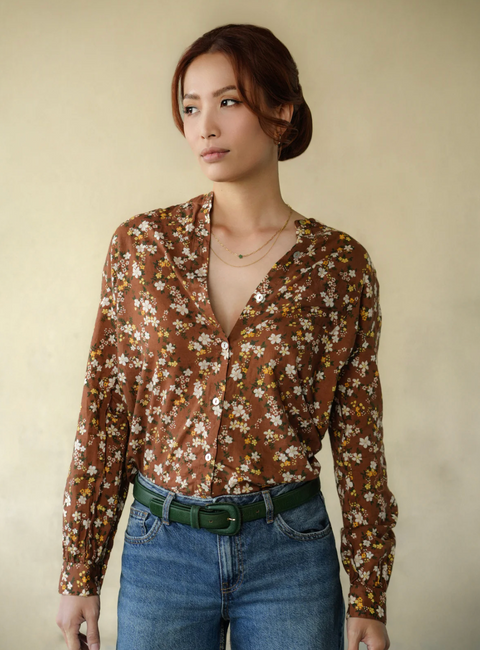 Marie Louise De Monterey Amy Floral Blouse - Chocolate