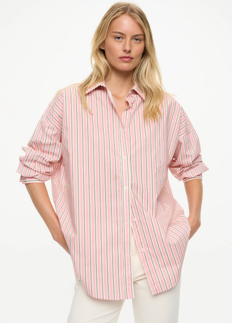 LMND Mara Oversized Long Sleeve Stripe Shirt - Musk/Cocoa/Off White