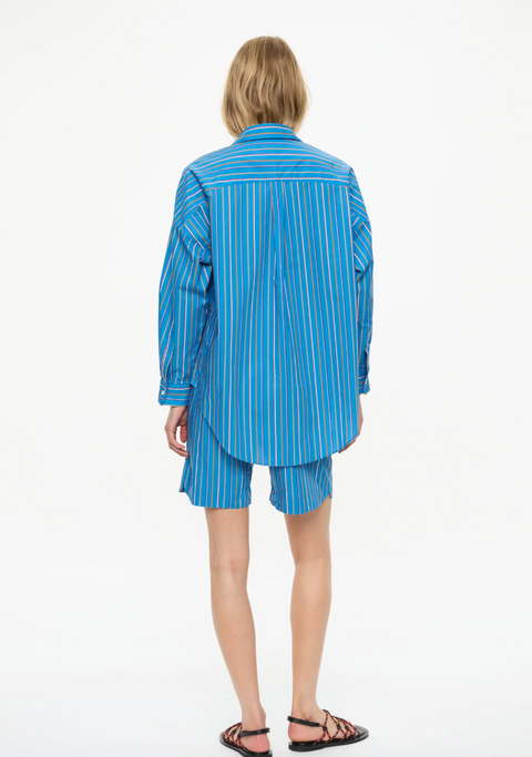 LMND Mara Oversized Long Sleeve Stripe Shirt - Tutti Frutti/Ink Blue