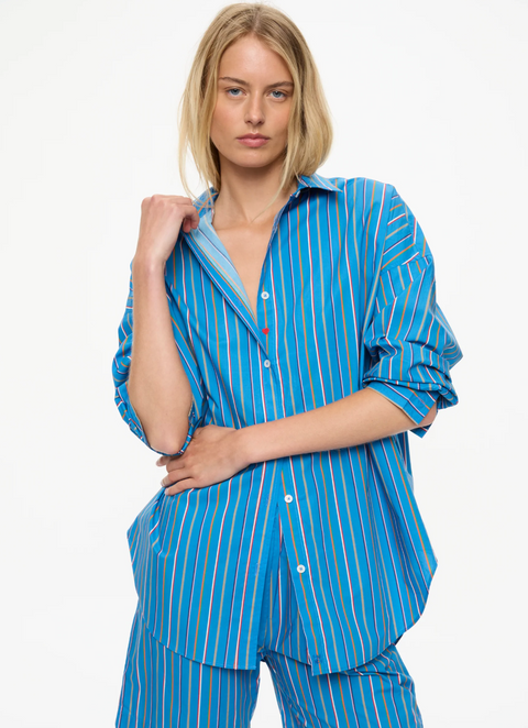 LMND Mara Oversized Long Sleeve Stripe Shirt - Tutti Frutti/Ink Blue