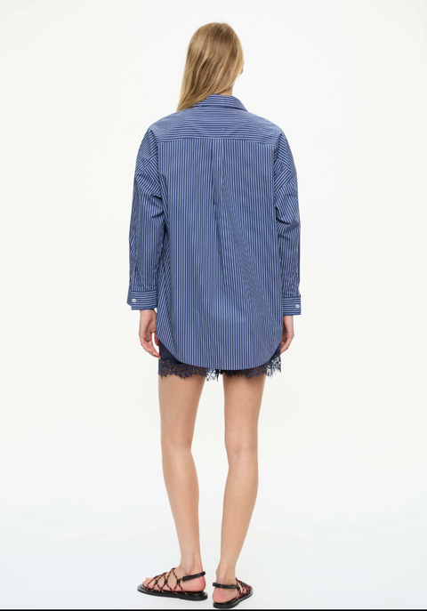 LMND Chiara Mid Length Long Sleeve Stripe Shirt - Navy/Natural