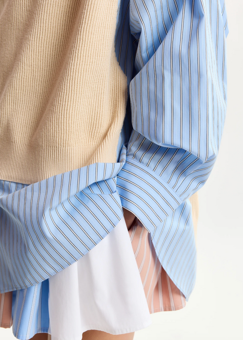 Essentiel Antwerp Jit Combo Knit Shirt - Cream/Light Blue