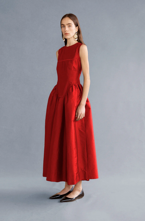 Lovaan Wilma Midi Dress - Crimson