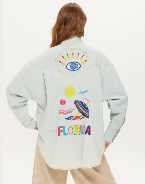 ME369 Adelyn Embroidered Denim Shirt - Light Blue