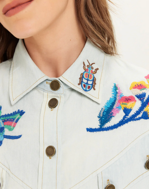 ME369 Adelyn Embroidered Denim Shirt - Light Blue